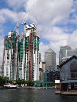           View of the enlargement of Canary Wharf economic center in the isle of dogs, London, UK.