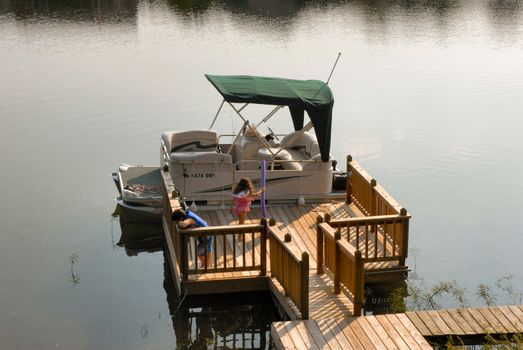 Two kids ready to go boating