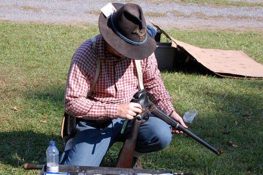 Civil War Skirmisher Checks His Carbine