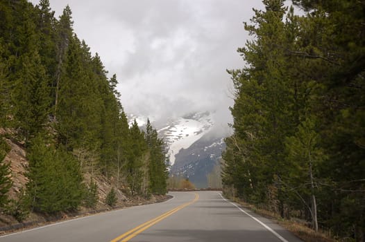 Driving into the cloudy mountains