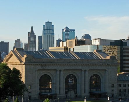 Union Station with downtown Kansas City in the background.
