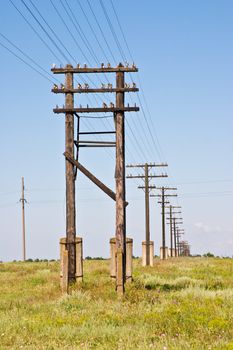 communication series: old styled telegraph wires road
