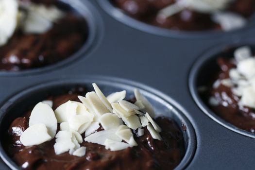 Delicious chocolate muffins ready for the oven