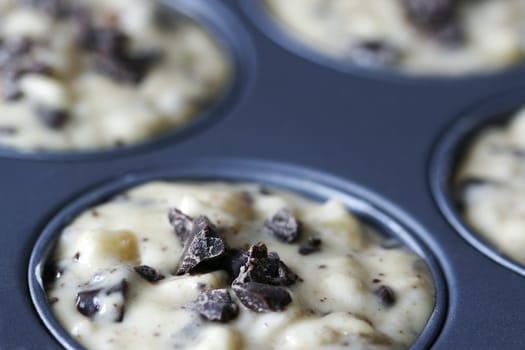 Delicious chocolate chips muffins ready for the oven