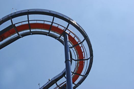 Detail of a new roller coaster on a bright summer day