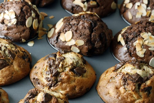 Delicious and freshly made chocolate and chocolate chip muffins