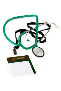 Badge for the staff nurse together with a stethoscope.