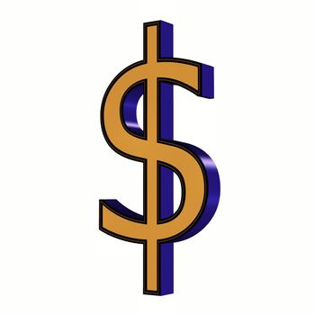A 3d symbol of dollar in gold and blue