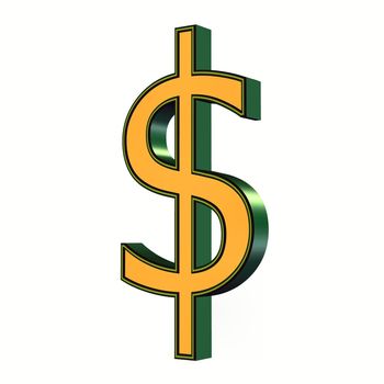A 3d symbol of dollar in gold and green