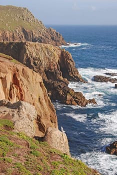 Rocky coast in Land's End, UK