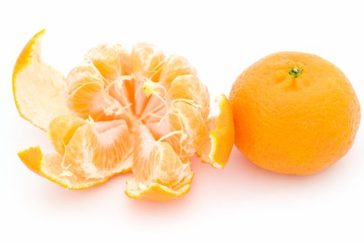 Juicy tangerines on a white background