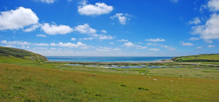 Summer panorama by the ocean in England