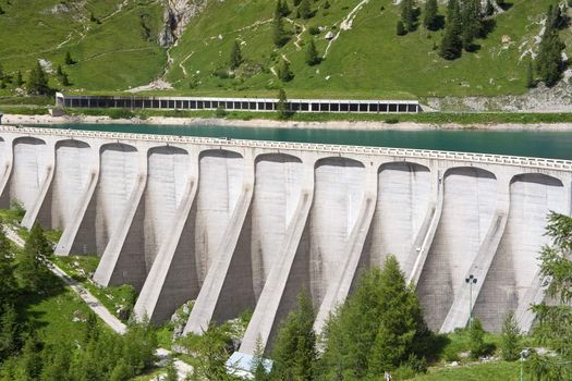 deatail of Fedaia lake dam in Trentino, Italy