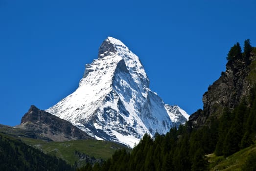 The swiss peak Matterhorn seen from the famous ski resort Zermatt
