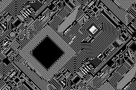 High tech graphic industrial circuit board black background