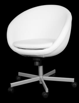 Leather modern white office chair isolated on black background