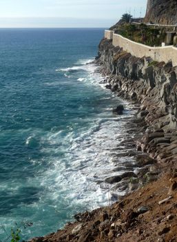 A view of the cliff coastline in Gran Canaria. 
