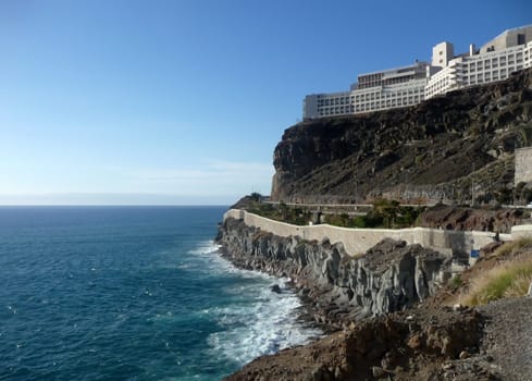 A view of the cliff coastline in Gran Canaria. 