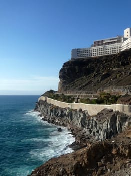 A view of the cliff coastline in Gran Canaria. 