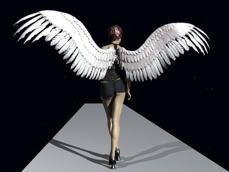 The girl angel. On podium. illustration; 3D