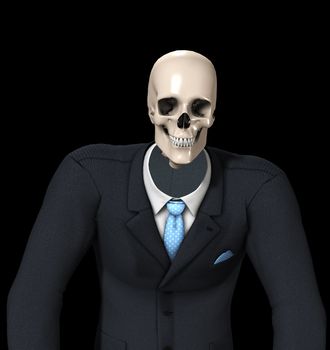 A businessman that has become a skeleton.
