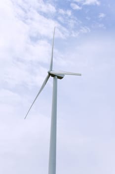 Airscrew close-up. Wind turbines farm. Alternative energy source.