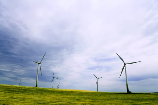 Wind turbines farm. Alternative energy source.