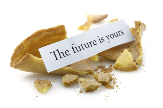 Opened fortune cookie with a positive message - the future is yours