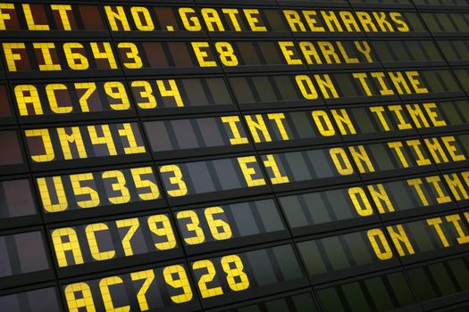 Airport board showing arrivals and departures on time