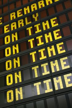 Airport board showing arrivals and departures on time