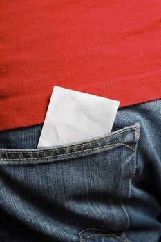 Blank paper ticket in a mans back pocket - insert your own design for any ticket or paper design such as concert, cinema, theather, school or travel.