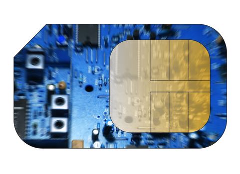 Cell phone sim card with circuit board overlay