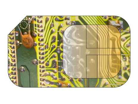 Cell phone sim card with circuit board overlay