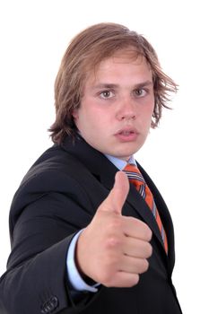 smiling, handsome businessman with thumb up Looking at camera
