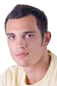 Portrait of a casual young man, smiling, over white background.