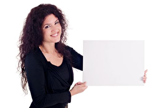 Girl Holding Blank Card. You can add your content on the blank card.