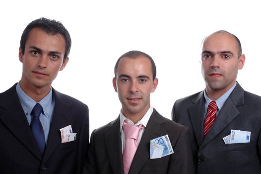 three businessman with money in pocket