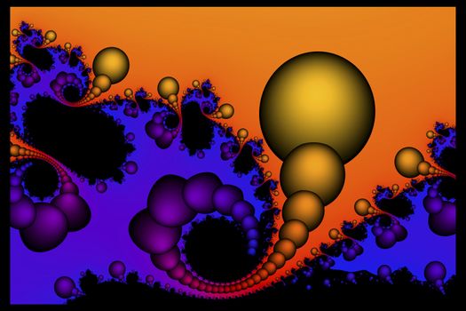 Stacked yellow spheres break the barrier between orange and blue color fields