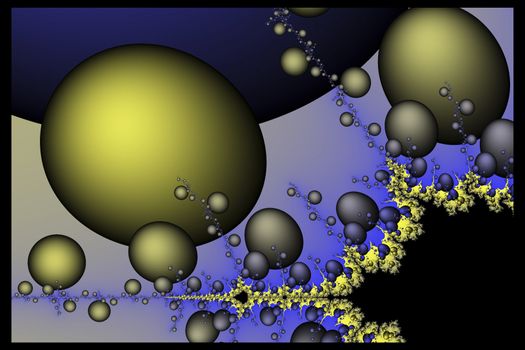 Yellow spheres exploding out of a black shape