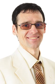 Portrait of a smiling man in a suit on a white background
