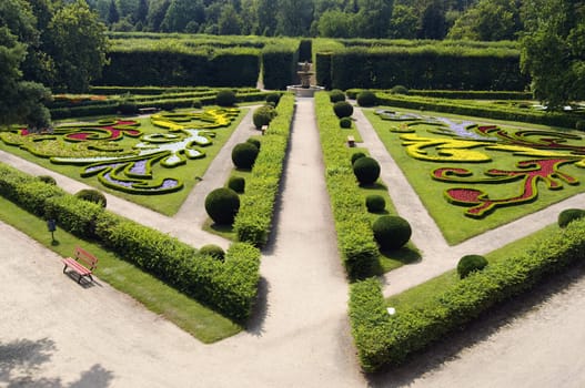 Part of the "Flower garden" - ornamental garden in the Kromeriz city from 1665 - this area is listed of UNESCO. Kromeriz, Czech republic, Europe.