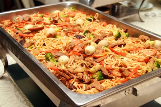 delicious chinese egg noodles with lots of toppings
