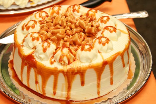 sweet toffee caramel cake served as dessert
