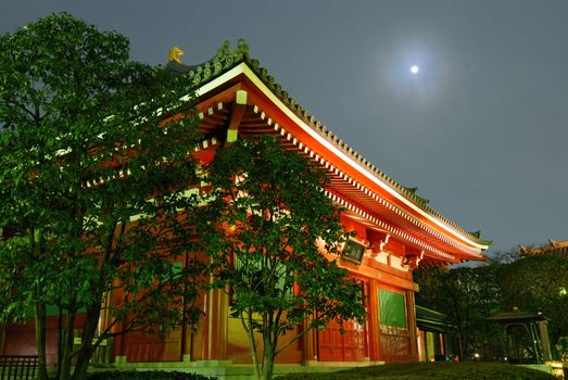 colorful Japanese temple at moonlight, Asakusa Tokyo Japan