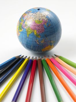 Colored Pencils and Globe