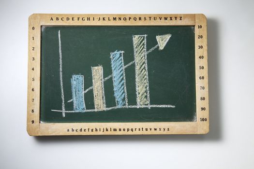 chalk board with chart and arrow on it