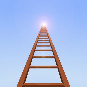 3D ladder reaching up to the blue sky.