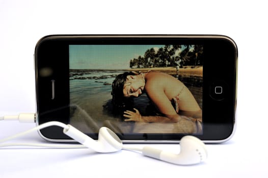 Mp3 player with the headphone to listen the music