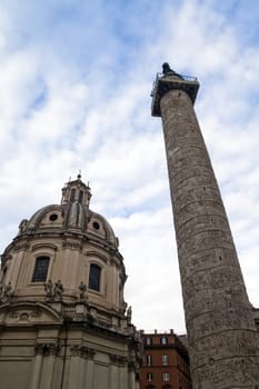 Trajan's column reaching into the blue sky, Rome, Italy