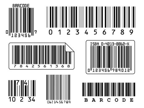 7 barcodes isolated on a white background